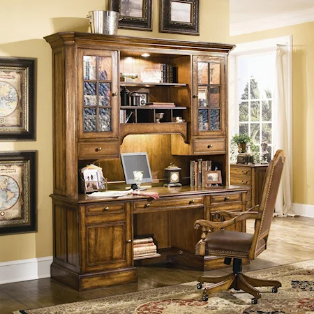 Double Pedestal Credenza & Hutch Combination